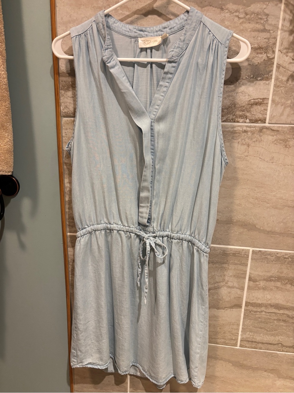RD Style Light Blue Sleeveless Drawstring Waist Mini Dress